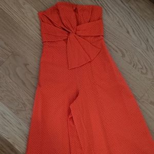 Coral Textured Strapless Bow Tie Jumpsuit